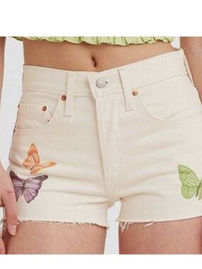 Levi's 501 Original Butterfly Print Raw Hem Denim Shorts
